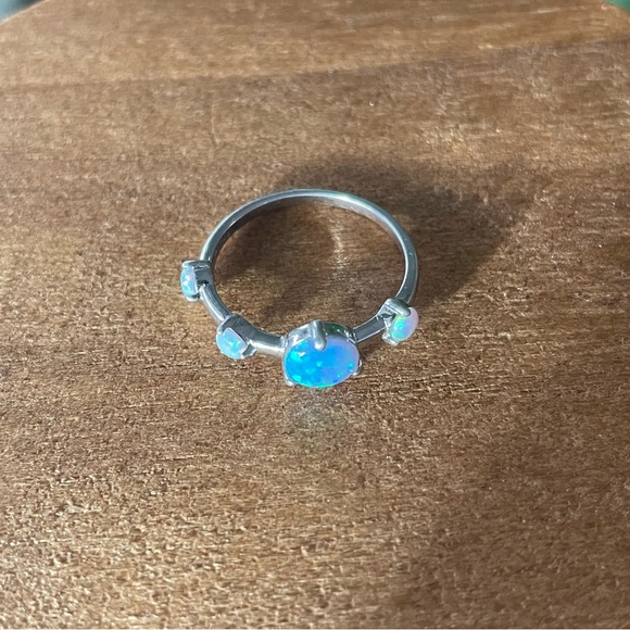 Opal ring mermaid ocean blue and Snow White October birthstone 925 size 6 - Picture 9 of 11